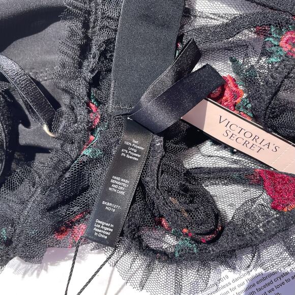 For Love And Lemons Bustier Bra Womens Small Black Mesh Embroidered Underwire - Picture 7 of 8